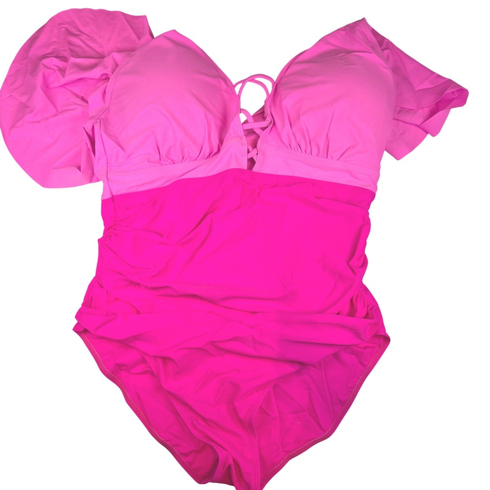 Blooming Jelly One Piece Women XXL Pink Lace Up Flutter Sleeve Retro 423 NWT - Picture 2 of 12